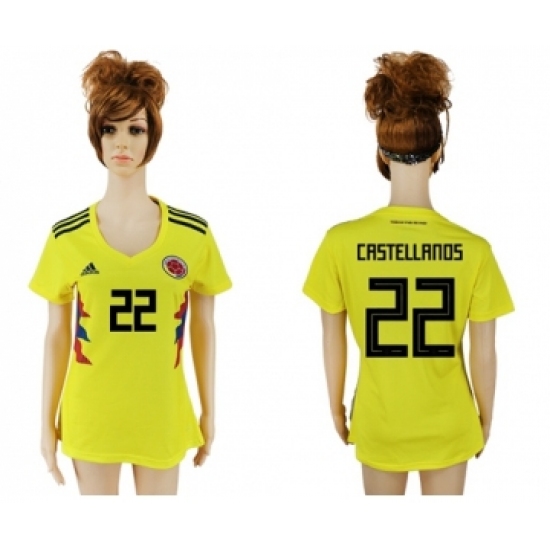 Women's Colombia 22 Castellanos Home Soccer Country Jersey
