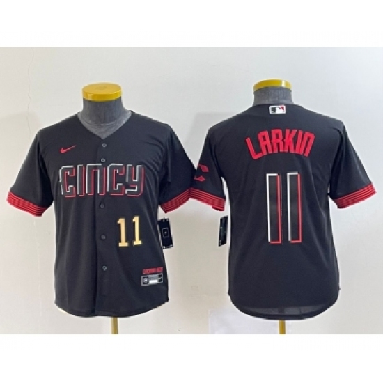 Youth Cincinnati Reds 11 Barry Larkin Number Black 2023 City Connect Cool Base Stitched Jersey