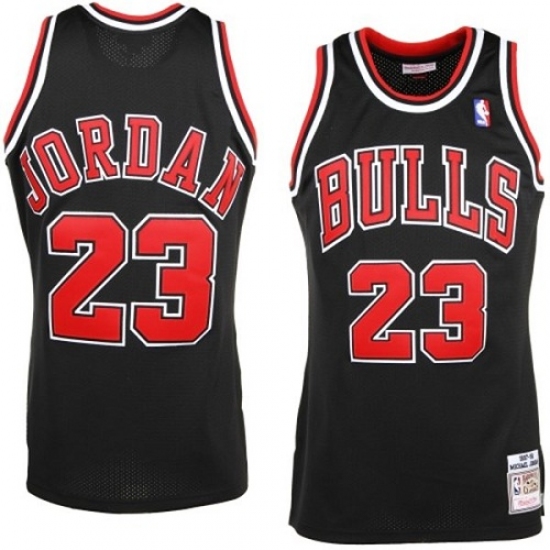 Men's Mitchell and Ness Chicago Bulls 23 Michael Jordan Authentic Black Throwback NBA Jersey