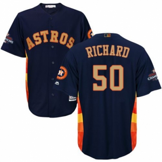 Youth Majestic Houston Astros 50 J.R. Richard Authentic Navy Blue Alternate 2018 Gold Program Cool Base MLB Jersey - Click Image to Close