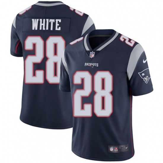 Youth Nike New England Patriots 28 James White Navy Blue Team Color Vapor Untouchable Limited Player NFL Jersey