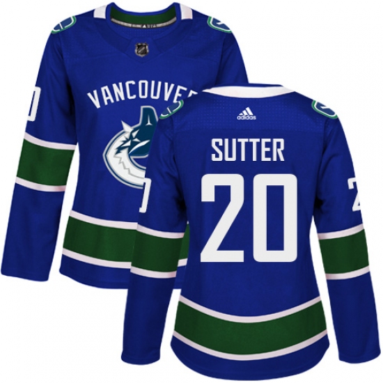 Women's Adidas Vancouver Canucks 20 Brandon Sutter Authentic Blue Home NHL Jersey
