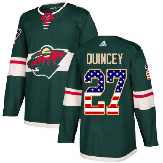 Men's Adidas Minnesota Wild 27 Kyle Quincey Authentic Green USA Flag Fashion NHL Jersey