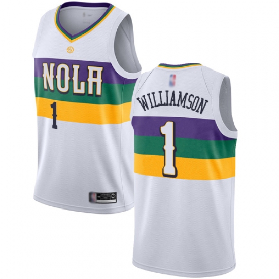Women's Nike New Orleans Pelicans 1 Zion Williamson White NBA Swingman City Edition 2018-19 Jersey