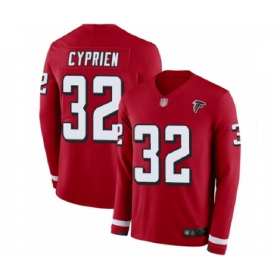 Men's Atlanta Falcons 32 Johnathan Cyprien Limited Red Therma Long Sleeve Football Jersey