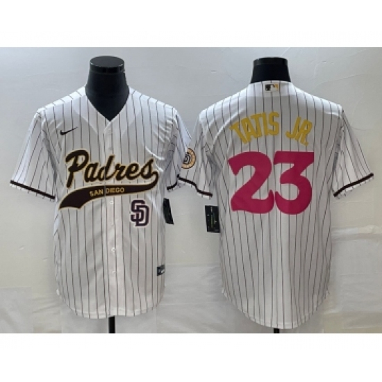 Men's San Diego Padres 23 Fernando Tatis Jr White NEW 2023 City Connect Cool Base Stitched Jersey 1