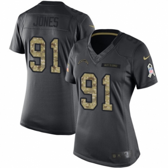 Women's Nike Los Angeles Chargers 91 Justin Jones Limited Black 2016 Salute to Service NFL Jersey