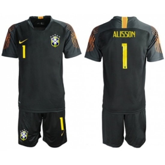 Brazil 1 Alisson Black Goalkeeper Soccer Country Jersey