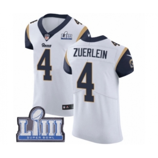 Men's Nike Los Angeles Rams 4 Greg Zuerlein White Vapor Untouchable Elite Player Super Bowl LIII Bound NFL Jersey