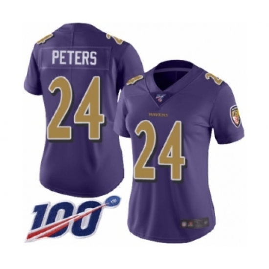 Women's Baltimore Ravens 24 Marcus Peters Limited Purple Rush Vapor Untouchable 100th Season Football Jersey