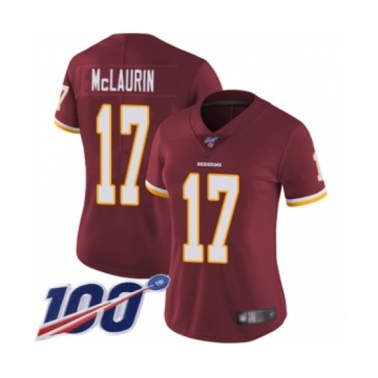 Women's Washington Redskins 17 Terry McLaurin Burgundy Red Team Color Vapor Untouchable Limited Player 100th Season Football Jersey