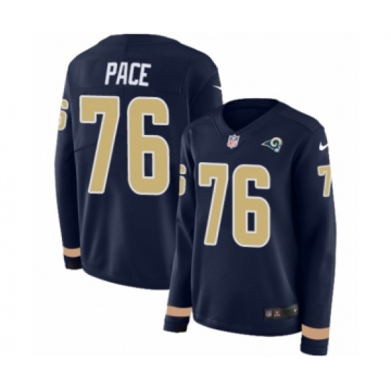 Women's Nike Los Angeles Rams 76 Orlando Pace Limited Navy Blue Therma Long Sleeve NFL Jersey