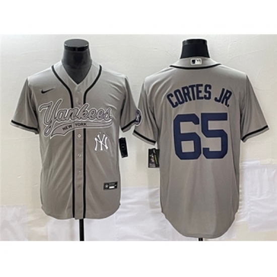Men's New York Yankees 65 Nestor Cortes Jr. Gray Cool Base Stitched Baseball Jersey