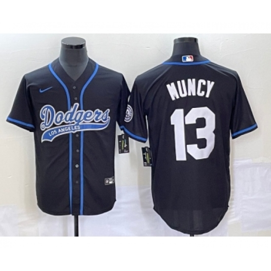 Men's Los Angeles Dodgers 13 Max Muncy Black Cool Base Stitched Baseball Jersey1