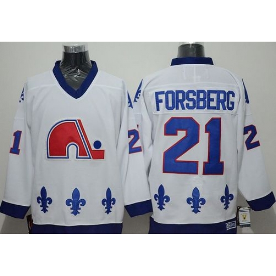 Nordiques 21 Peter Forsberg White CCM Throwback Stitched NHL Jersey