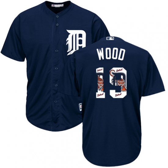 Men's Majestic Detroit Tigers 19 Travis Wood Authentic Navy Blue Team Logo Fashion Cool Base MLB Jersey