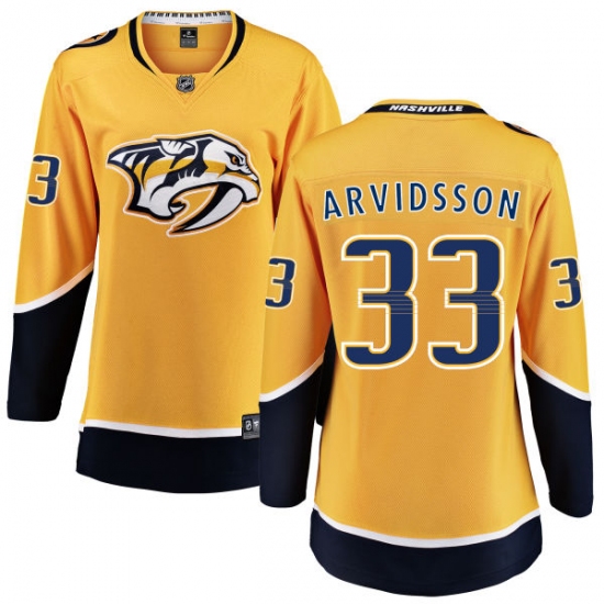 Women's Nashville Predators 33 Viktor Arvidsson Fanatics Branded Gold Home Breakaway NHL Jersey