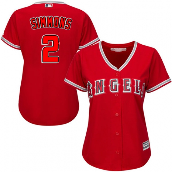 Women's Majestic Los Angeles Angels of Anaheim 2 Andrelton Simmons Authentic Red Alternate MLB Jersey