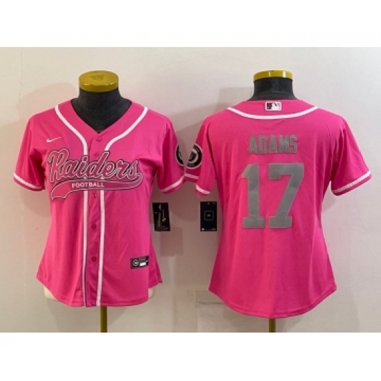 Women's Las Vegas Raiders 17 Davante Adams Pink With Patch Cool Base Stitched Baseball Jersey