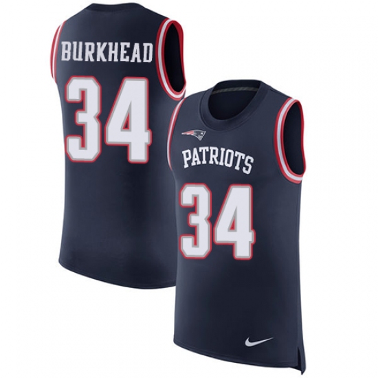 Men's Nike New England Patriots 34 Rex Burkhead Limited Navy Blue Rush Player Name & Number Tank Top NFL Jersey