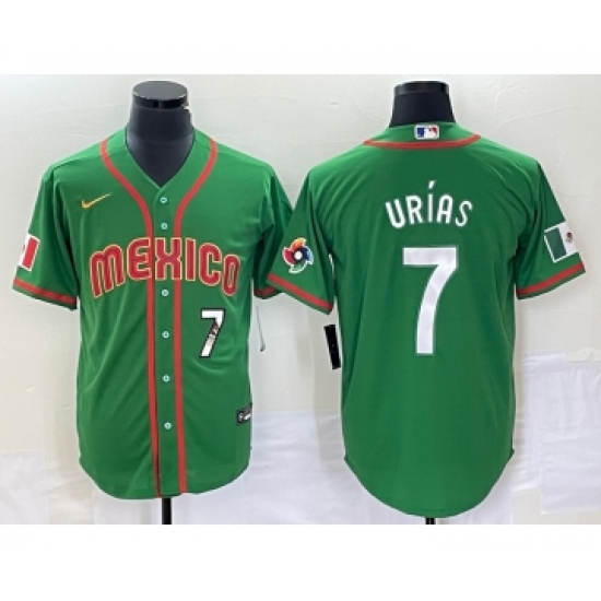 Men's Mexico Baseball 7 Julio Urias Number 2023 Green World Classic Stitched Jersey