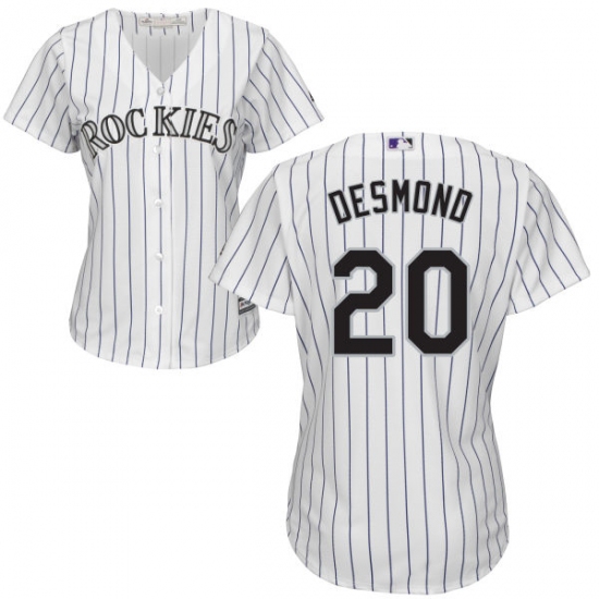 Women's Majestic Colorado Rockies 20 Ian Desmond Replica White Home Cool Base MLB Jersey