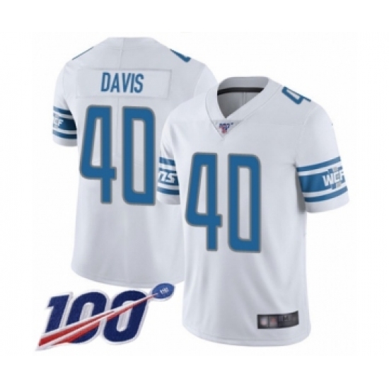 Men's Detroit Lions 40 Jarrad Davis White Vapor Untouchable Limited Player 100th Season Football Jersey