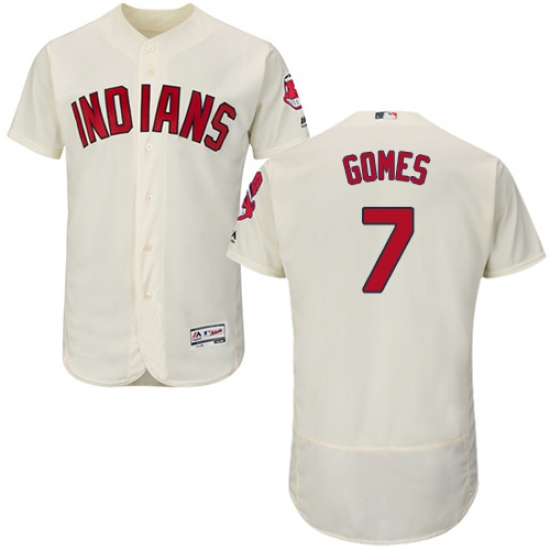 Men's Majestic Cleveland Indians 7 Yan Gomes Cream Alternate Flex Base Authentic Collection MLB Jersey