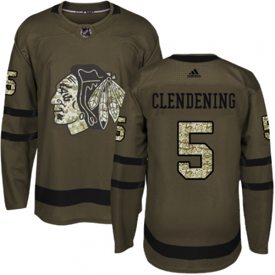 Men's Adidas Chicago Blackhawks 5 Adam Clendening Authentic Green Salute to Service NHL Jersey