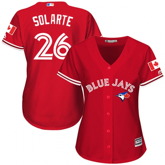 Women's Majestic Toronto Blue Jays 26 Yangervis Solarte Replica Scarlet Alternate MLB Jersey