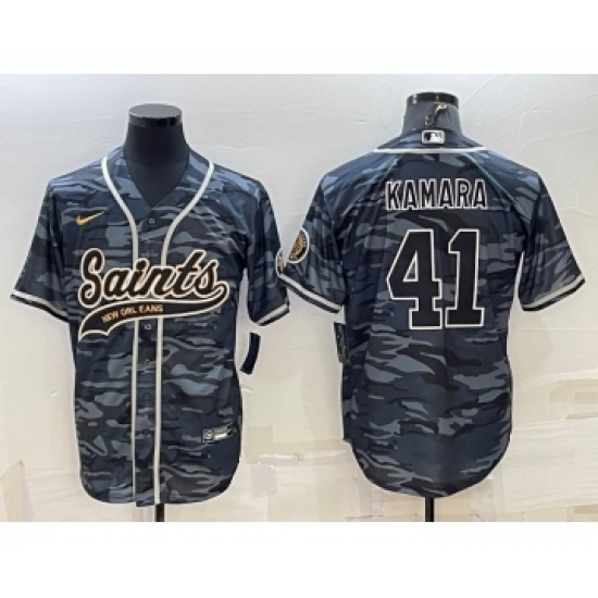 Men's New Orleans Saints 41 Alvin Kamara Grey Camo With Patch Cool Base Stitched Baseball Jersey