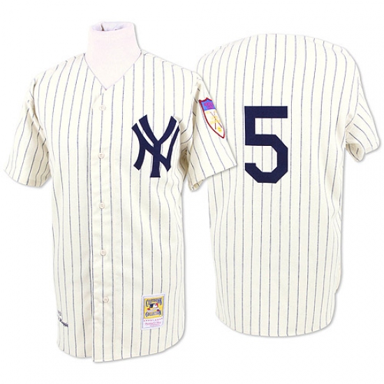 Men's Mitchell and Ness New York Yankees 5 Joe DiMaggio Replica White Throwback MLB Jersey