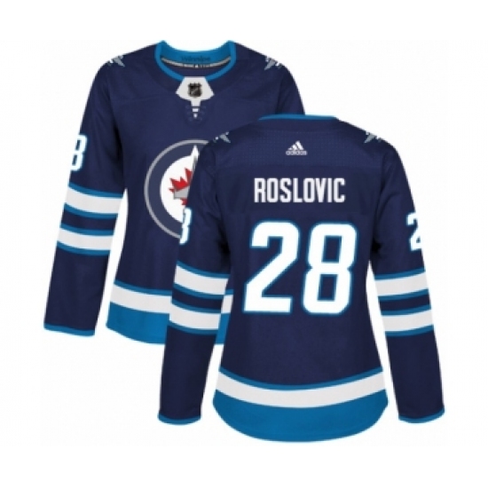 Women's Adidas Winnipeg Jets 28 Jack Roslovic Authentic Navy Blue Home NHL Jersey
