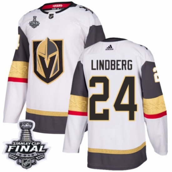 Youth Adidas Vegas Golden Knights 24 Oscar Lindberg Authentic White Away 2018 Stanley Cup Final NHL Jersey