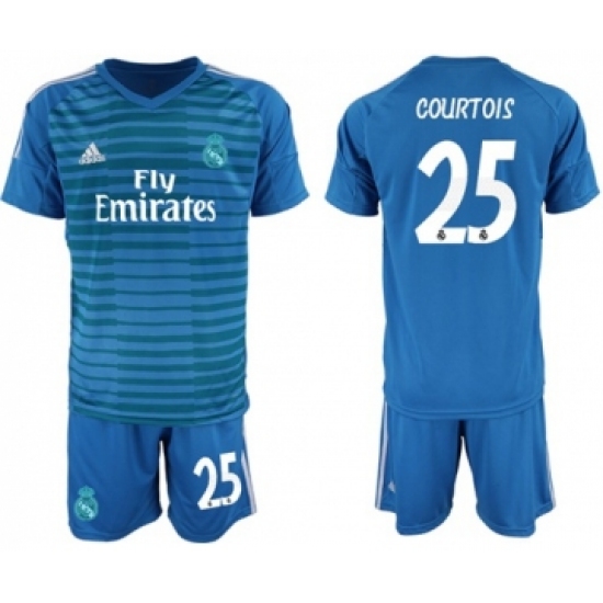 Real Madrid 25 Courtois Blue Goalkeeper Soccer Club Jersey