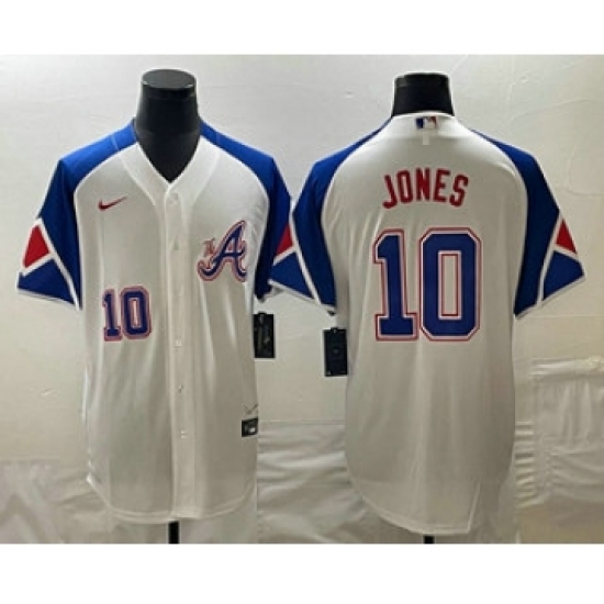Mens Atlanta Braves 10 Chipper Jones Number White 2023 City Connect Cool Base Stitched Jersey