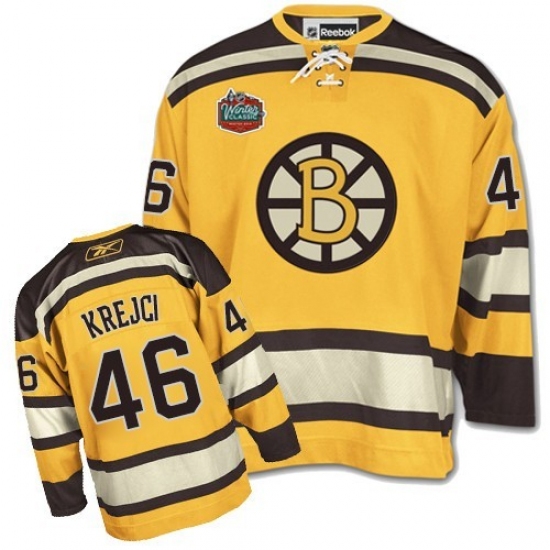 Men's Reebok Boston Bruins 46 David Krejci Authentic Gold Winter Classic NHL Jersey