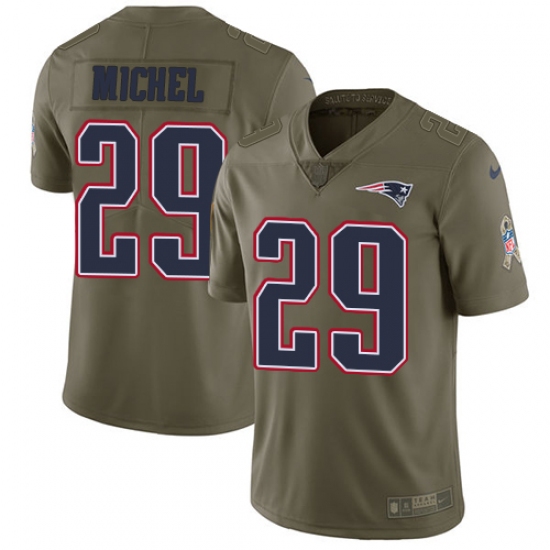Men's Nike New England Patriots 29 Sony Michel Limited Olive 2017 Salute to Service NFL Jersey