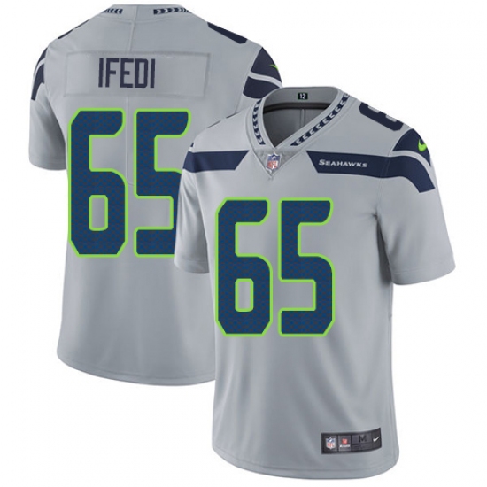 Men's Nike Seattle Seahawks 65 Germain Ifedi Grey Alternate Vapor Untouchable Limited Player NFL Jersey