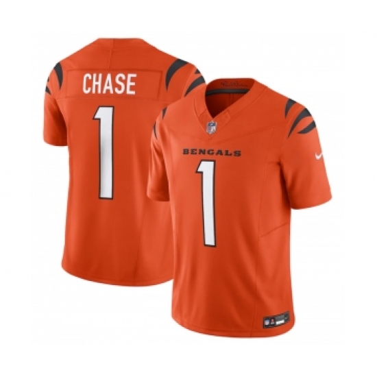 Men's Cincinnati Bengals 1 Ja'Marr Chase Orange 2023 F.U.S.E. Vapor Untouchable Limited Stitched Jersey