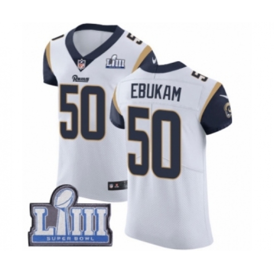 Men's Nike Los Angeles Rams 50 Samson Ebukam White Vapor Untouchable Elite Player Super Bowl LIII Bound NFL Jersey