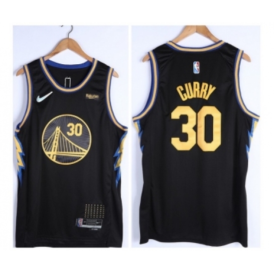 Men's Golden State Warriors 30 Stephen Curry 75th Anniversary Black Stitched Basketball Jersey