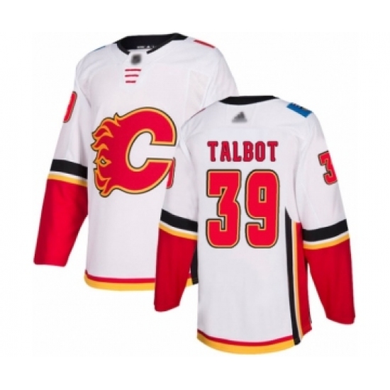 Youth Calgary Flames 39 Cam Talbot Authentic White Away Hockey Jersey