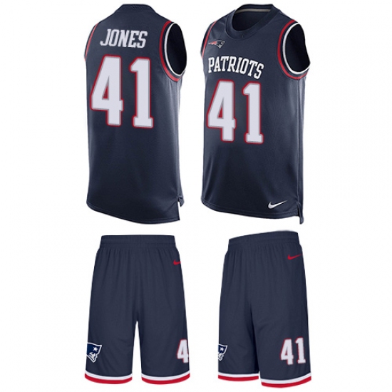 Men's Nike New England Patriots 41 Cyrus Jones Limited Navy Blue Tank Top Suit NFL Jersey