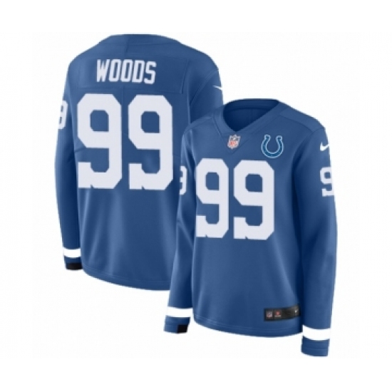 Women's Nike Indianapolis Colts 99 Al Woods Limited Blue Therma Long Sleeve NFL Jersey