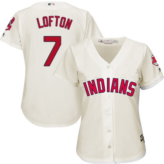 Women's Majestic Cleveland Indians 7 Kenny Lofton Replica Cream Alternate 2 Cool Base MLB Jersey