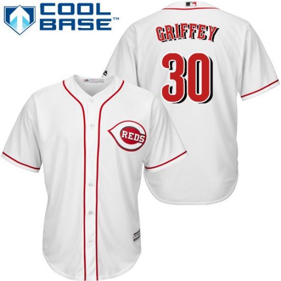 Youth Majestic Cincinnati Reds 30 Ken Griffey Authentic White Home Cool Base MLB Jersey