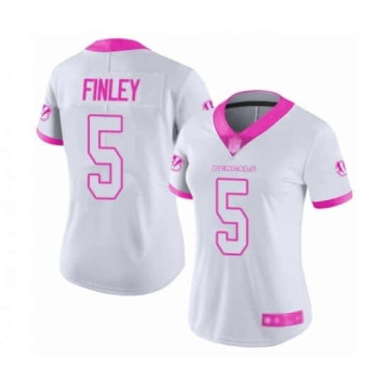 Women's Cincinnati Bengals 5 Ryan Finley Limited White Pink Rush Fashion Football Jersey