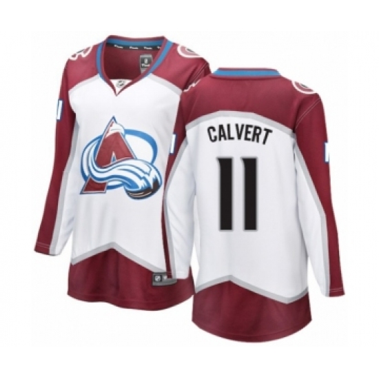 Women's Colorado Avalanche 11 Matt Calvert Authentic White Away Fanatics Branded Breakaway NHL Jersey