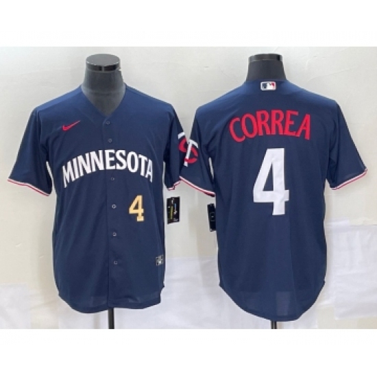 Men's Minnesota Twins 4 Carlos Correa Number 2023 Navy Blue Cool Base Stitched Jersey